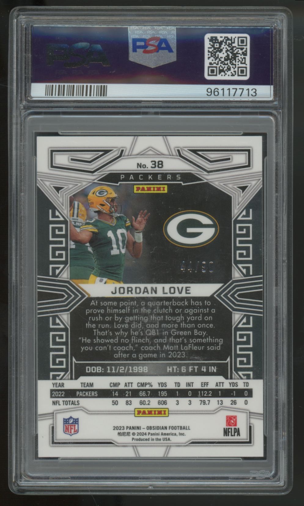 2023 Obsidian Jordan Love Electric Etch Asia Red Flood /90 #38 PSA 9