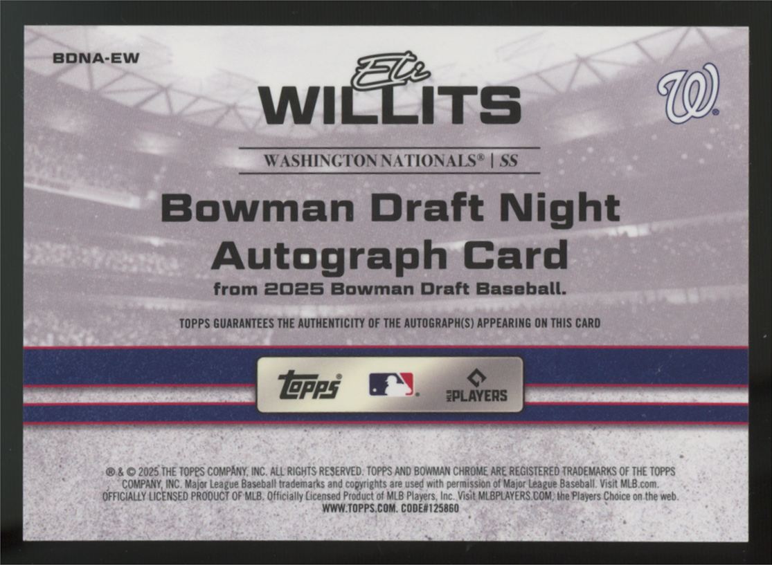 2025 Bowman Draft Eli Willits Draft Night Auto Refractor /99 #BDNA-EW