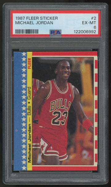 1987-88 Fleer Sticker Michael Jordan #2 PSA 6 *992