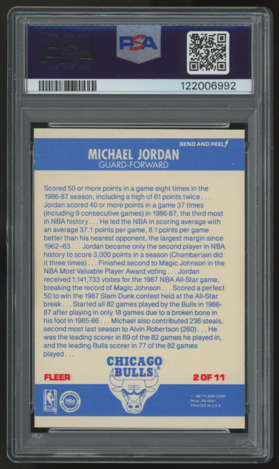 1987-88 Fleer Sticker Michael Jordan #2 PSA 6 *992