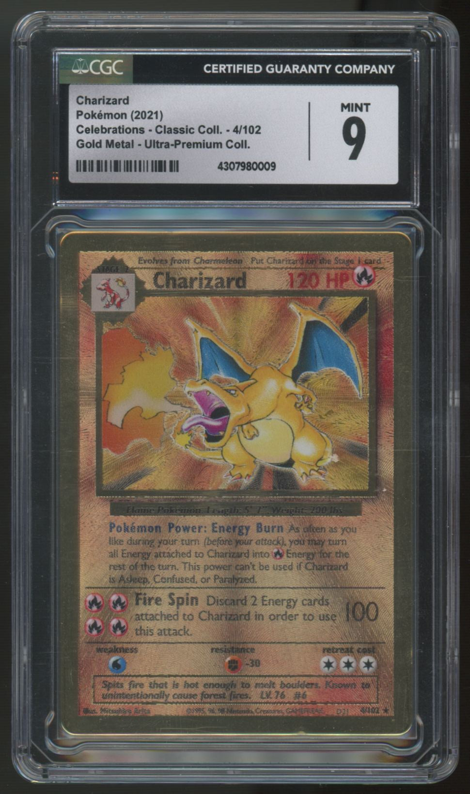 2021 Pokemon Charizard Ultra Premium Gold Metal Promo #4 CGC 9