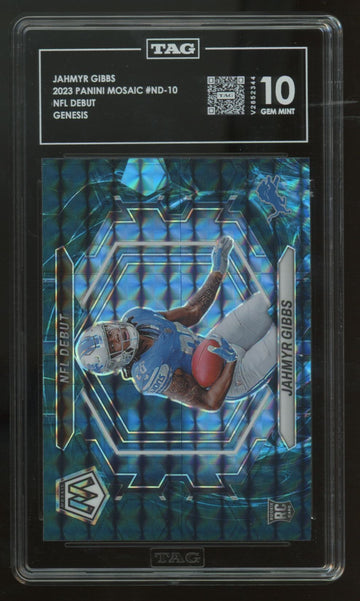 2023 Panini Mosaic Jahmyr Gibbs RC NFL Debut Genesis Prizm SSP #ND-10 TAG 10