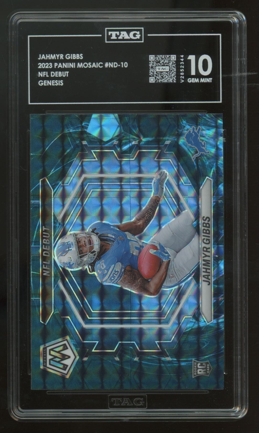 2023 Panini Mosaic Jahmyr Gibbs RC NFL Debut Genesis Prizm SSP #ND-10 TAG 10