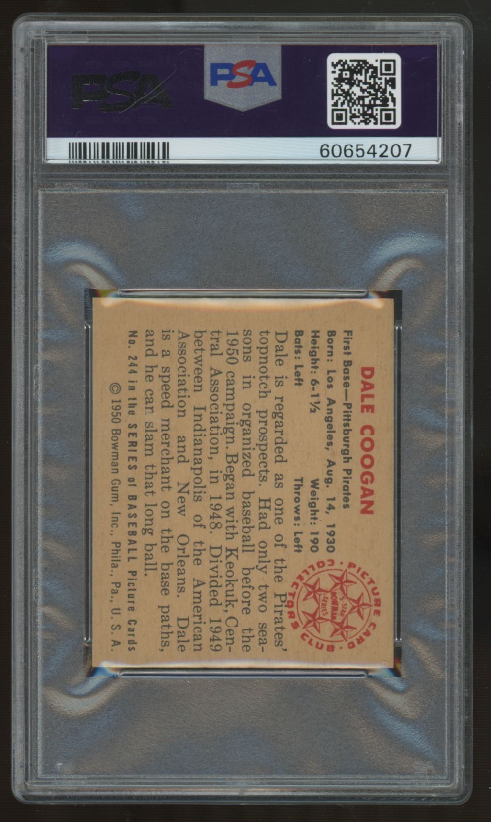 1950 Bowman Dale Coogan #244 PSA 7 (MC)
