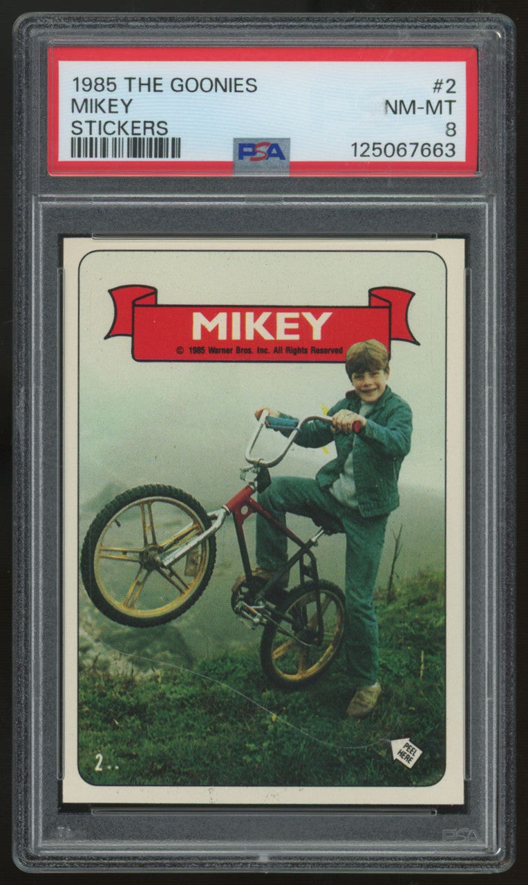1985 The Goonies Mikey Stickers #2 PSA 8