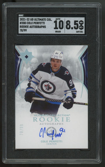 2021-22 Upper Deck Ultimate Collection Cole Perfetti RC Auto /99 #200 SGC 8.5 10
