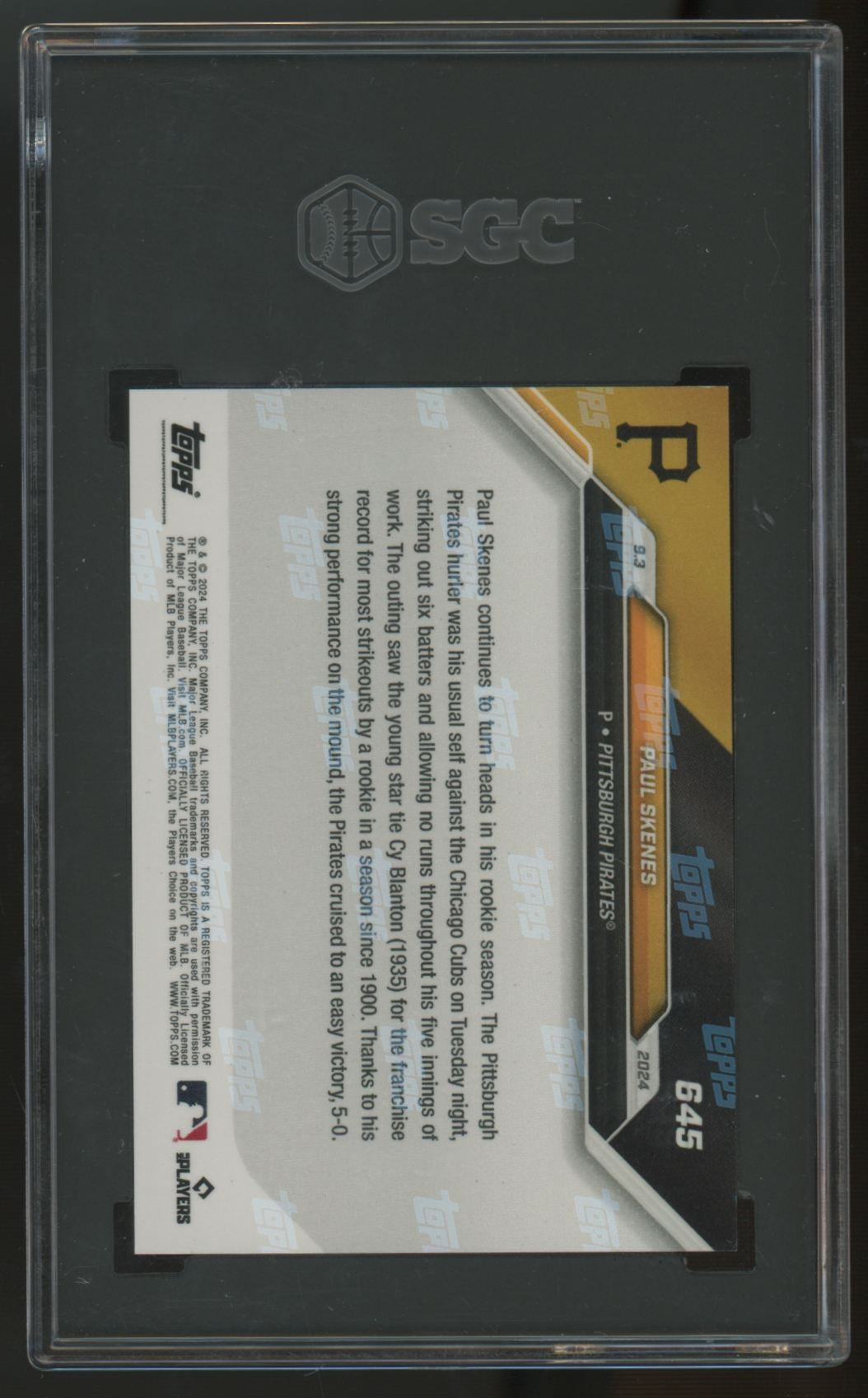 2024 Topps Now Paul Skenes RC Most Ks #645 SGC 10