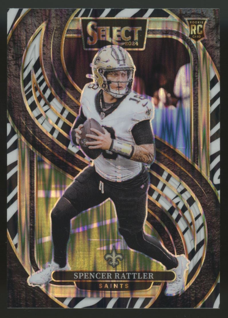 2024 Panini Select Spencer Rattler RC Premier Level Zebra Shock Prizm SSP #130