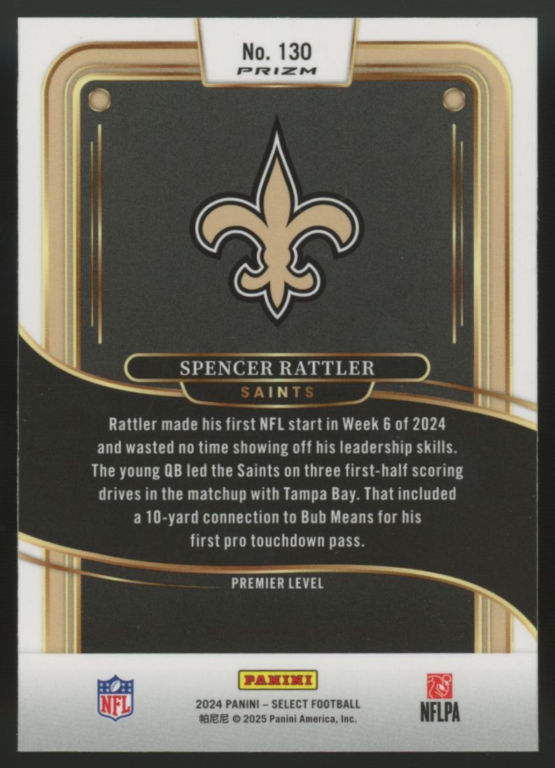 2024 Panini Select Spencer Rattler RC Premier Level Zebra Shock Prizm SSP #130