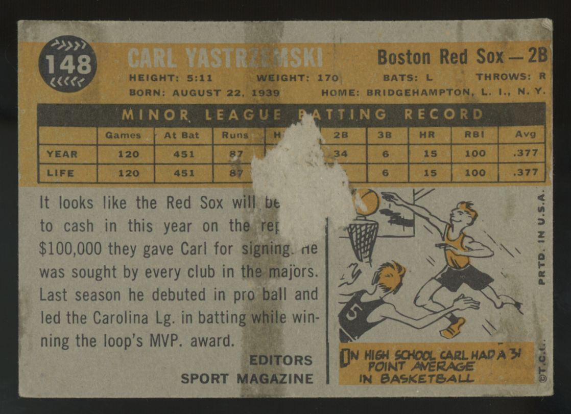 1960 Topps Carl Yastrzemski RC #148 Poor (Paper Loss)
