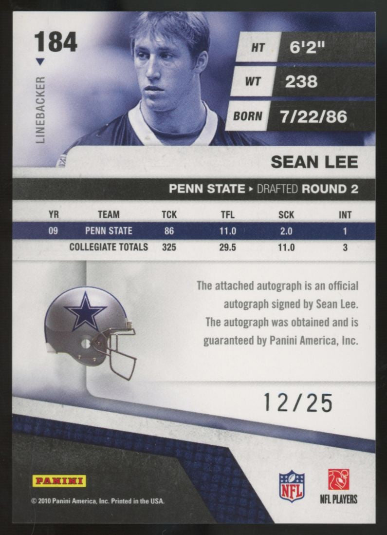 2010 Panini Absolute Sean Lee RC Spectrum Auto /25 #184