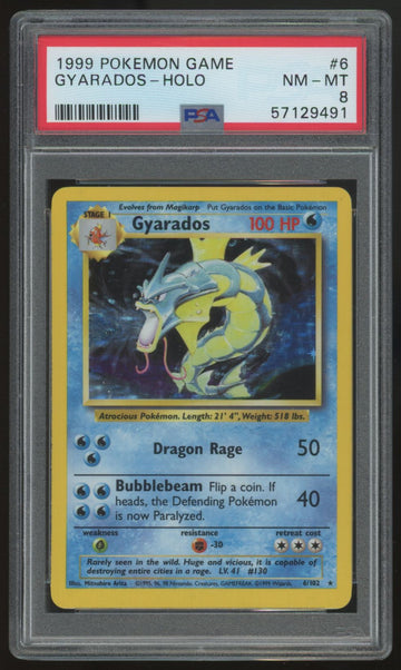 1999 Pokemon Gyarados Base Set Unlimited Holo #6 PSA 8