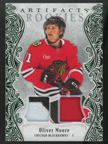 2025-26 UD Artifacts Oliver Moore RC Emerald Dual Patch /99 #183
