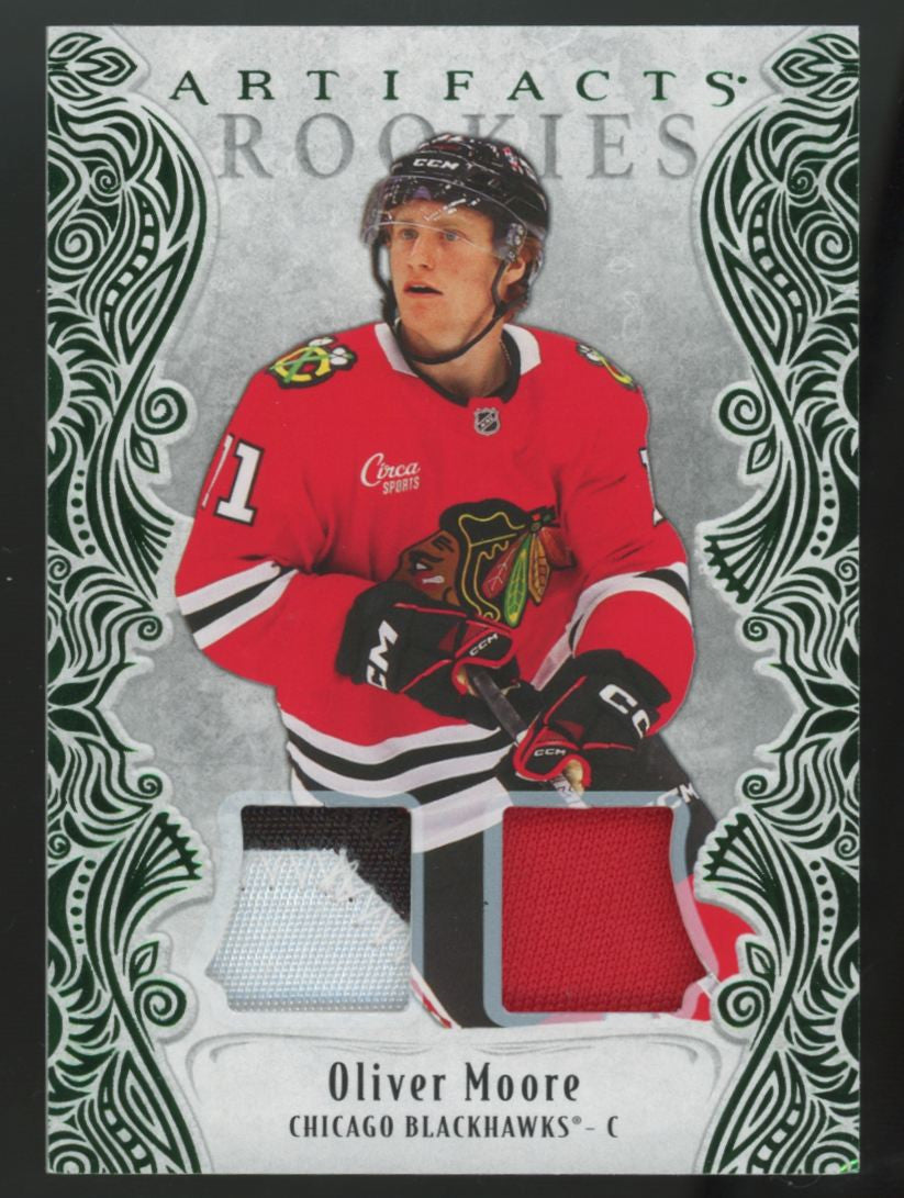 2025-26 UD Artifacts Oliver Moore RC Emerald Dual Patch /99 #183