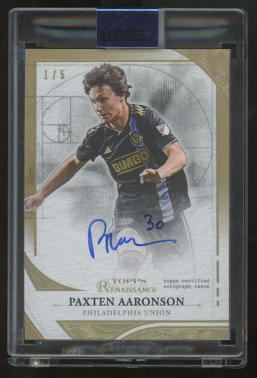 2022 Topps Renaissance MLS Paxten Aaronson Engravement Gold Auto /5 #EA-PA6