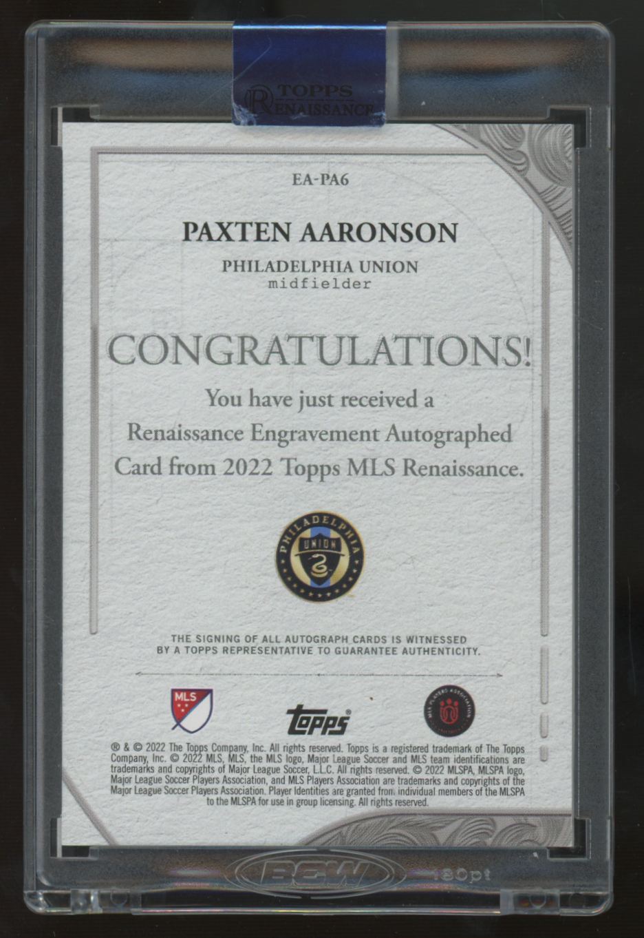 2022 Topps Renaissance MLS Paxten Aaronson Engravement Gold Auto /5 #EA-PA6