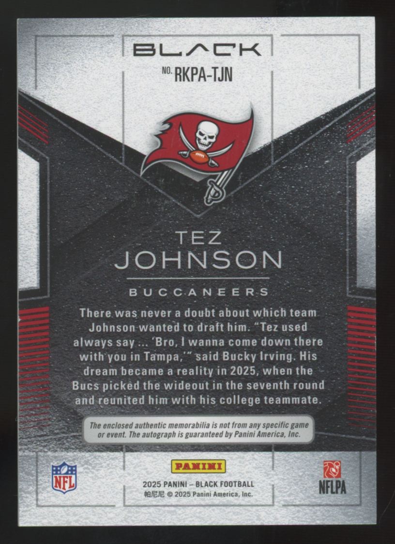 2025 Panini Black Tez Johnson RC Royal Patch Auto RPA /199 #RKPA-TJN