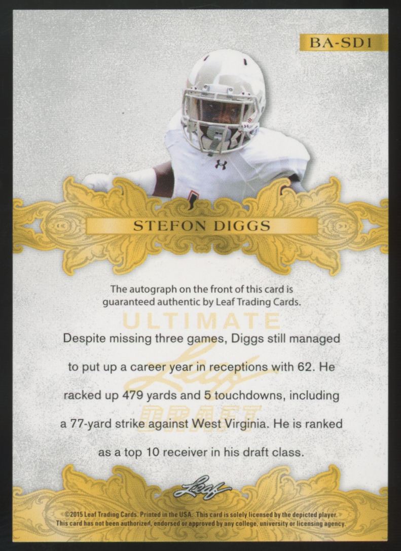 2015 Leaf Ultimate Draft Stefon Diggs Silver Auto /25 #BA-SD1