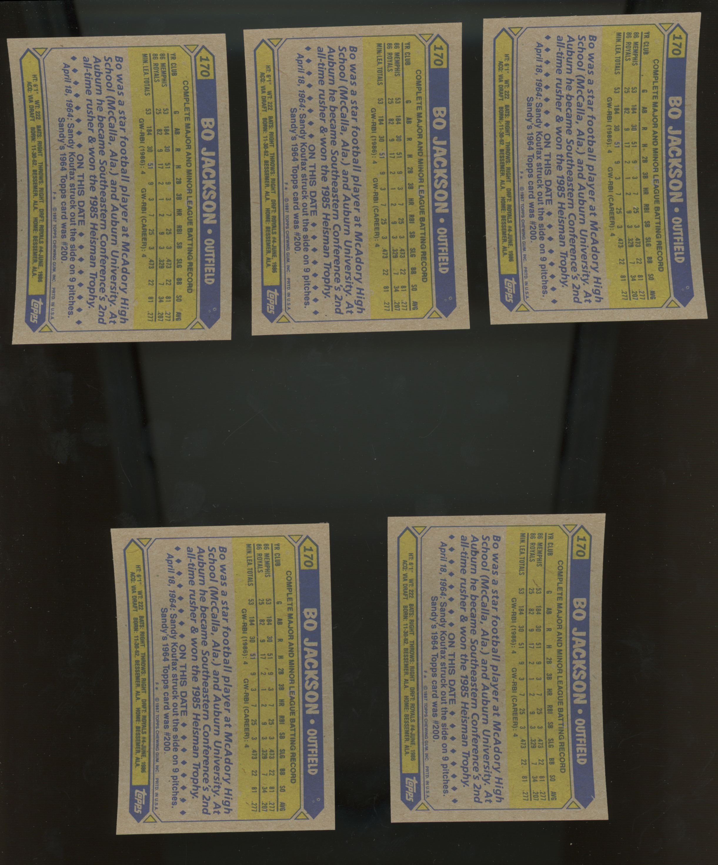 1987 Topps Bo Jackson RC #170 Lot of 25 NM-MT "A"