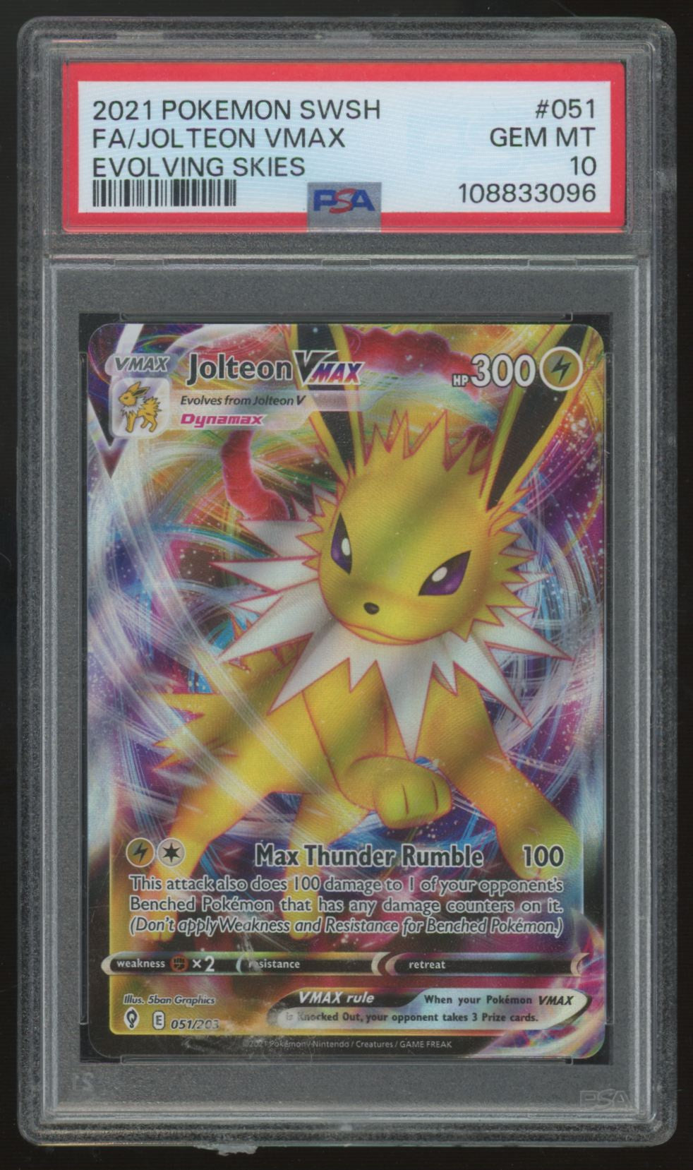 2021 Pokemon Jolteon VMax Evolving Skies Holo #51 PSA 10