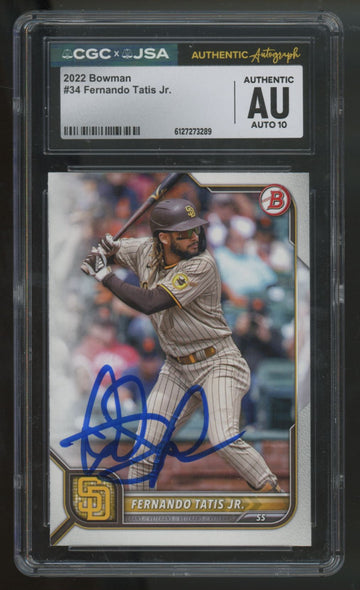 2022 Bowman Fernando Tatis Jr. Signed Auto #34 CGC x JSA Authentic