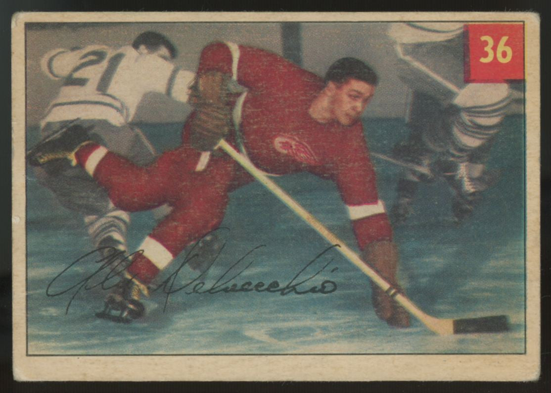 1954-55 Parkhurst Alex Delvecchio #36 Good (Creases)