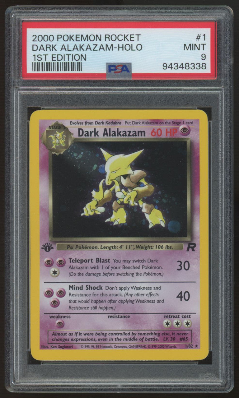 2000 Pokemon Dark Alakazam 1st Edition Team Rocket Holo #1 PSA 9