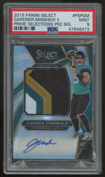 2019 Select Gardner Minshew RC Prime Selections Prizm Patch Auto RPA /49 PSA 9