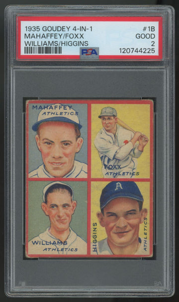 1935 Goudey 4-In-1 Mahaffey/Foxx/Williams/Higgins #1B PSA 2