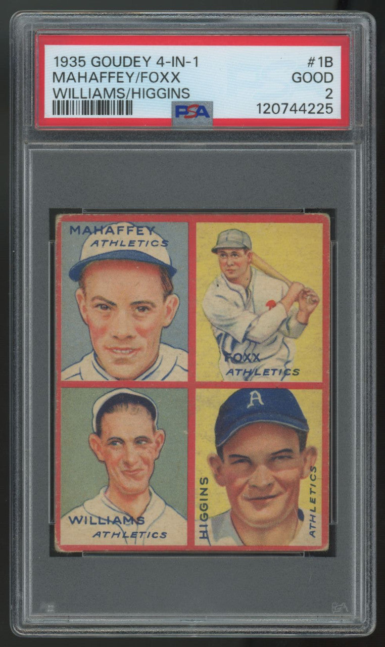 1935 Goudey 4-In-1 Mahaffey/Foxx/Williams/Higgins #1B PSA 2