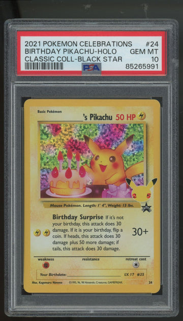 2021 Pokemon Birthday Pikachu Classic Collection Holo #24 PSA 10