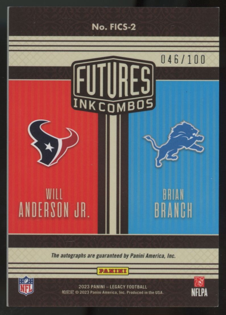 2023 Legacy Brian Branch/Will Anderson Jr. RC Future Ink Combos Dual Auto /100