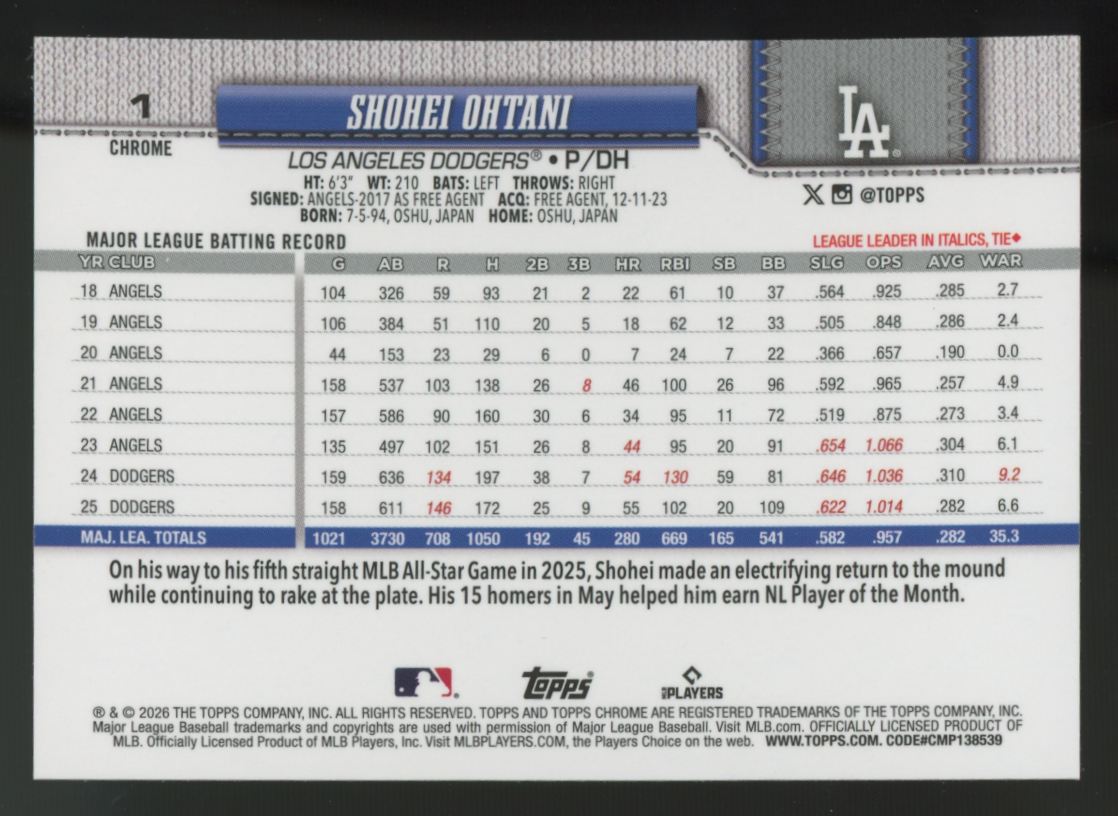 2026 Topps Chrome Logofractor Shohei Ohtani #1