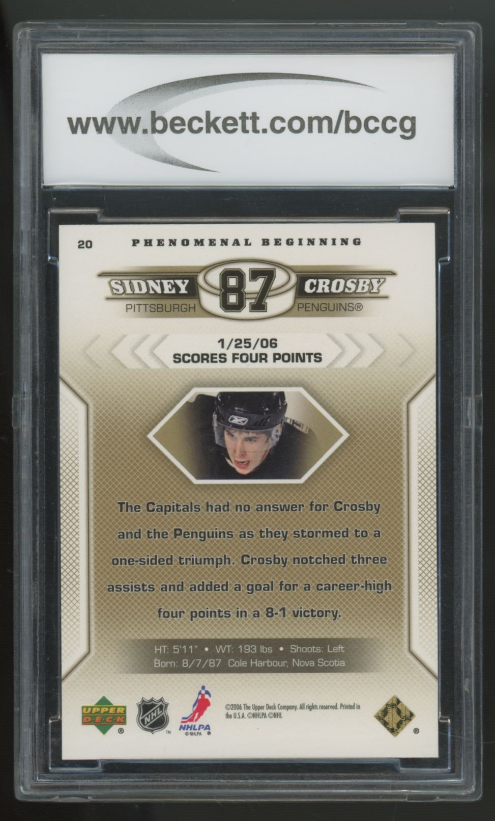 2005-06 Upper Deck Sidney Crosby RC Phenomenal Beginnings #20 BCCG 10