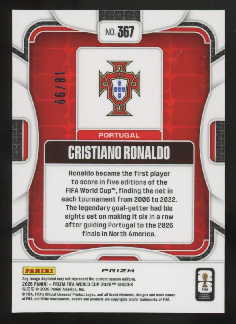 2026 Panini Prizm FIFA World Cup Cristiano Ronaldo Teal Wave /99 #367