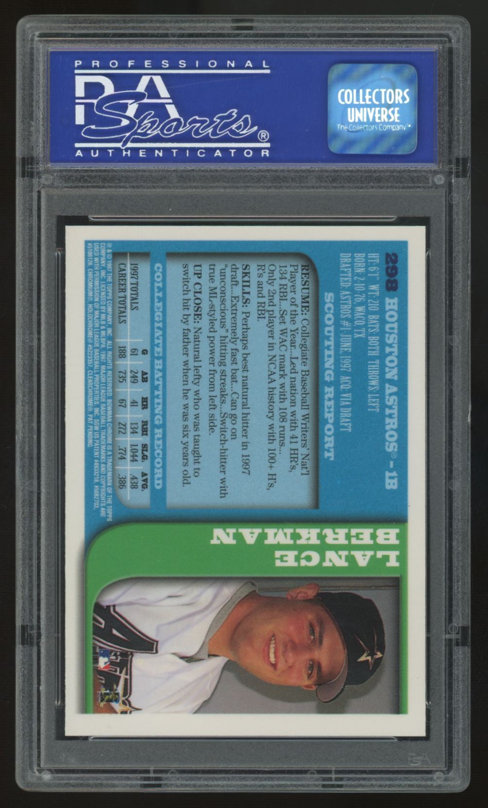 1997 Bowman Chrome Lance Berkman RC #298 PSA 9 *013