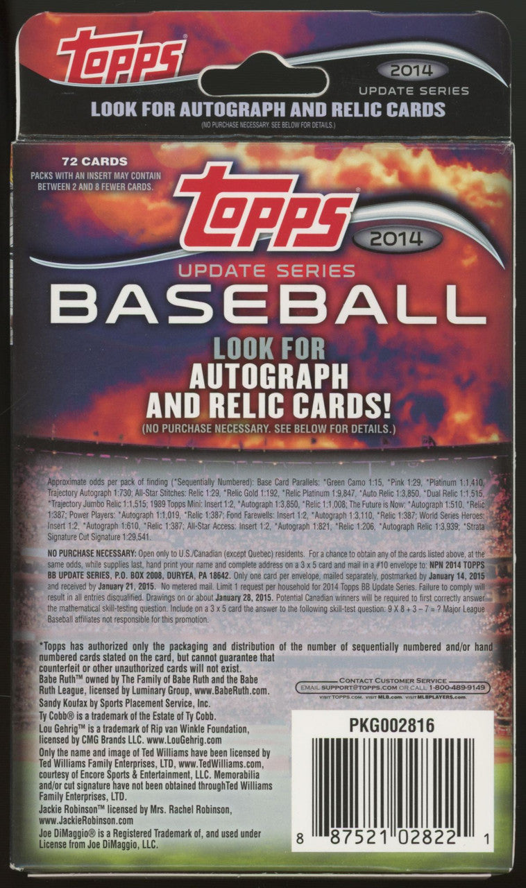 2014 Topps Baseball Update Series Hanger Box Factory Sealed