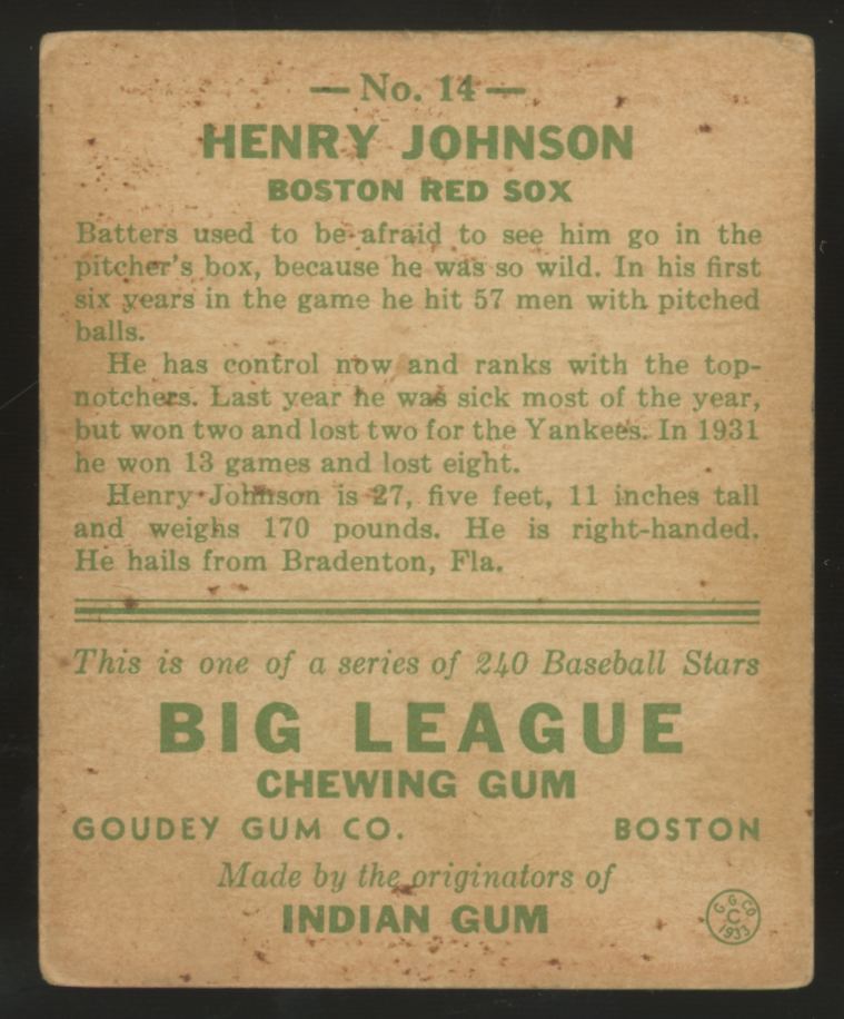 1933 Goudey Henry Johnson #14 G