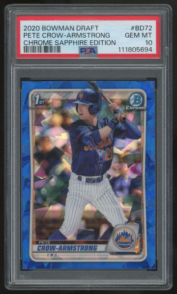 2020 Bowman Draft Sapphire Pete Crow-Armstrong 1st Chrome #BD-72 PSA 10
