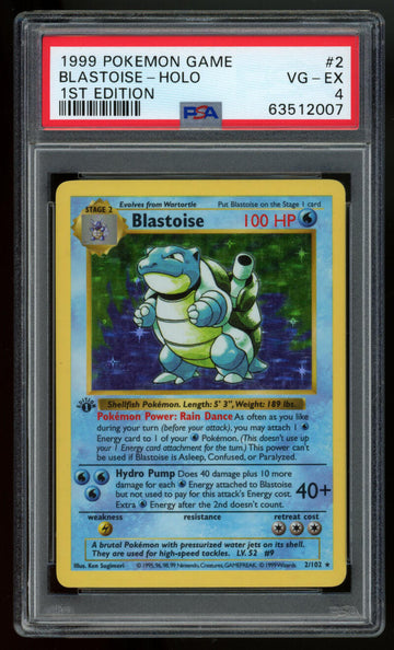 1999 Pokemon Base Set 1st Edition Shadowless Holo Blastoise #2 PSA 4 VG-EX