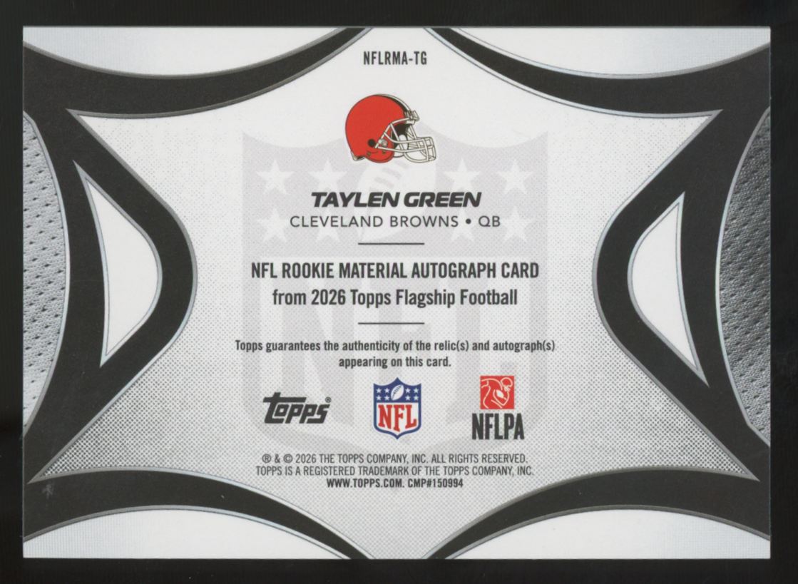 2026 Topps Flagship Taylen Green RC Gold Patch Auto RPA /50 #NFLRMA-TG