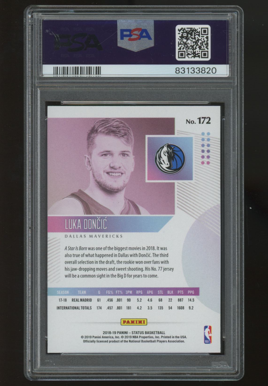 2018/19 Panini Status Luka Doncic RC #172 PSA 10