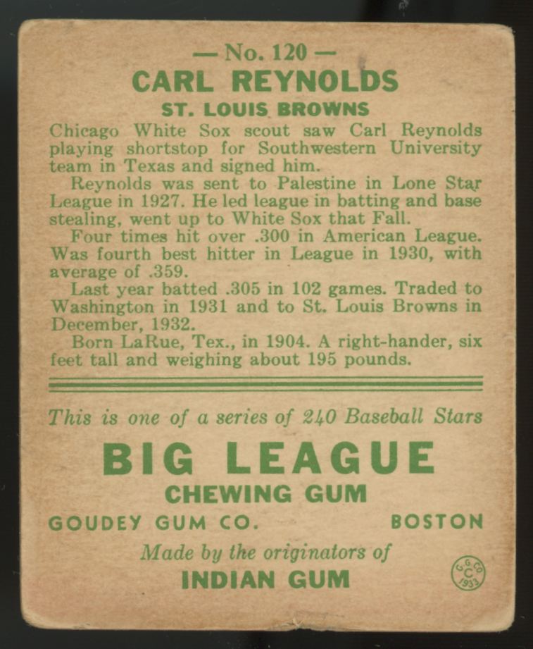 1933 Goudey Carl Reynolds #120 VG