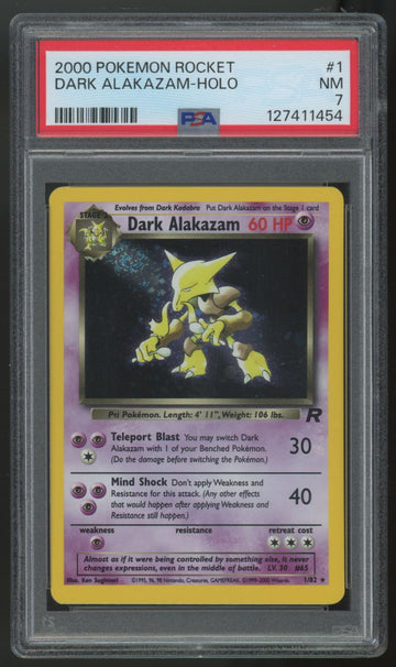 2000 Pokemon Dark Alakazam Team Rocket Holo #1 PSA 7