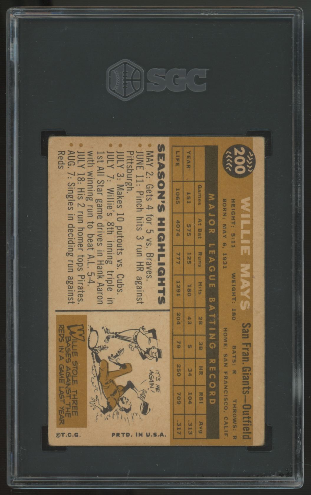 1960 Topps Willie Mays #200 SGC 2.5 *587
