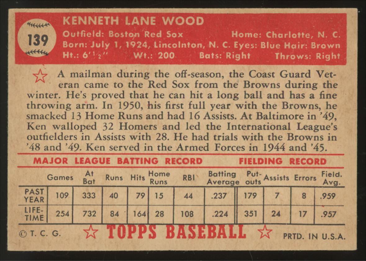 1952 Topps Ken Wood #139 EX