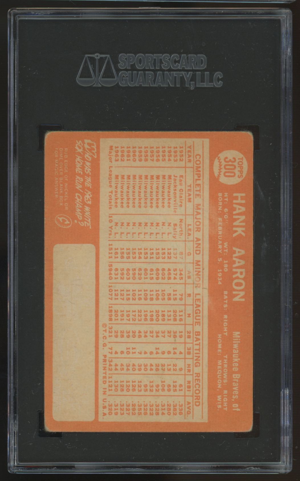 1964 Topps Hank Aaron #300 SGC 3 *035