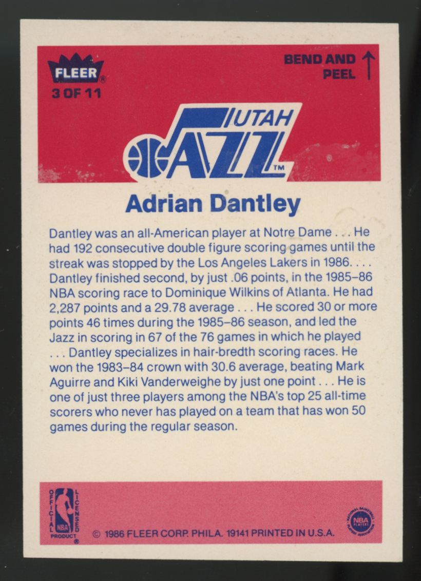 1986-87 Fleer Sticker Adrian Dantley #3  EX/MT