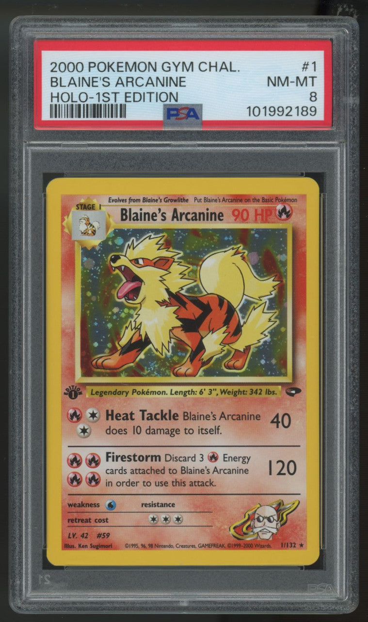 2000 Pokemon Blaine's Arcanine Gym Challenge 1st Edition Holo #1 PSA 8