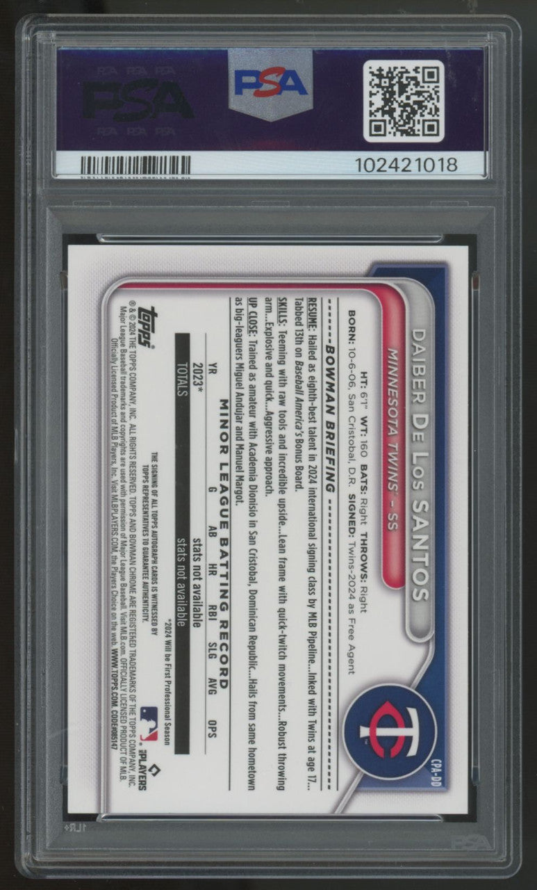 2024 Bowman Chrome Daiber De Los Santos 1st Speckle Auto /299 #CPA-DD PSA 9